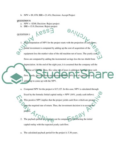 Corporate Finance Case of Computation of NPV