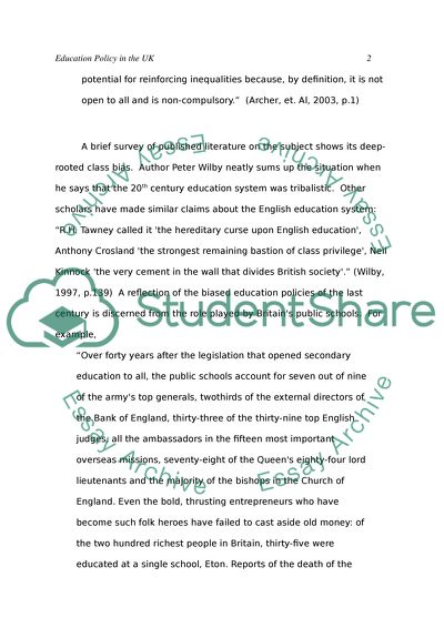 Education Policy in the UK