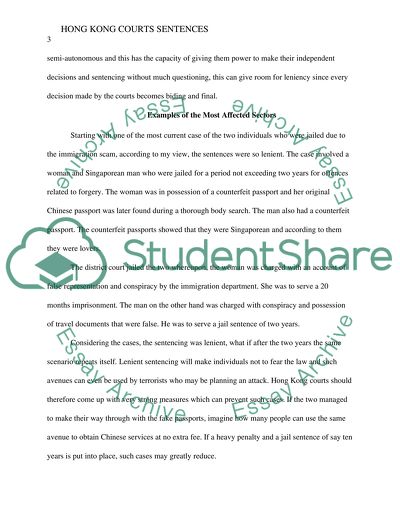 Hong Kong Courts Sentences