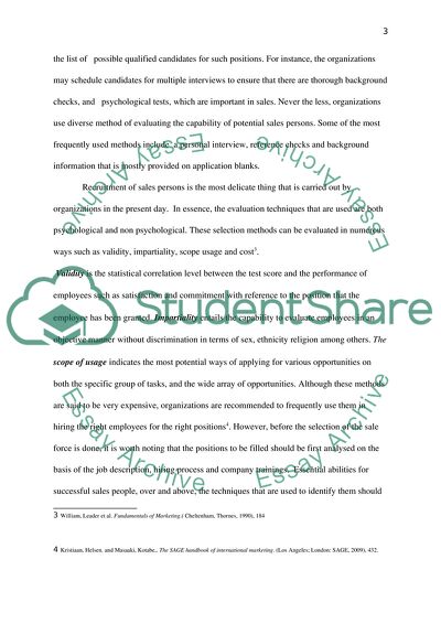 Recruitment of Sales Persons