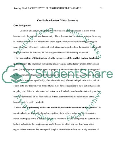 Case Study to Promote Critical Reasoning