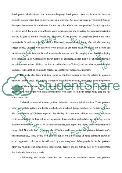 The Correlation between Early Childcare and Language Development and Problem Behavior