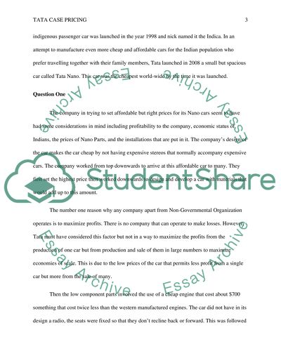 Motor Vehicle Industry in India: A Case of Tatas Nano Car Pricing