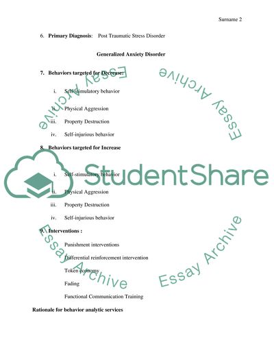 Behavior Support Plan for the Client