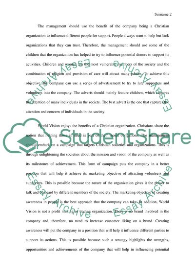 World Vision Advertising Managerial Objectives