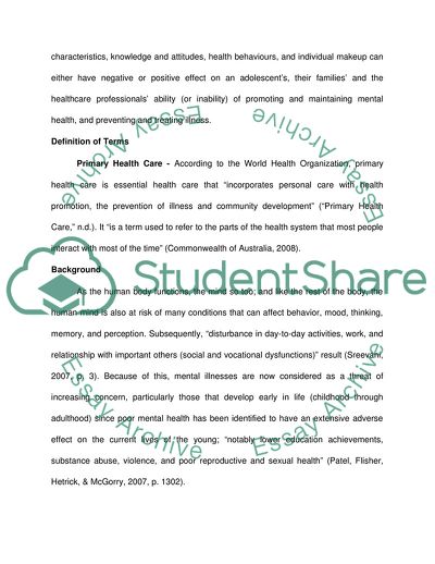 The Importance of Maintaining the Mental Health of the Adolescents