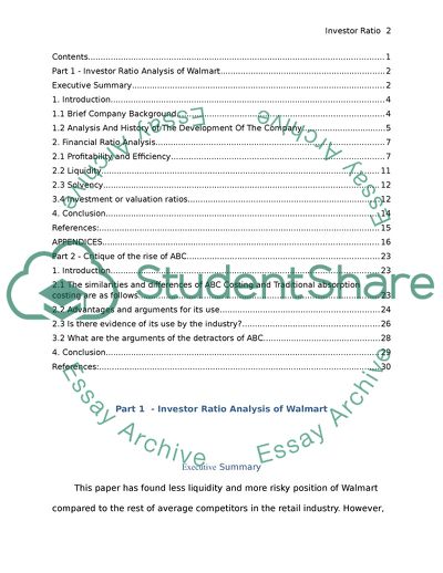 Investor Ratio Analysis of Wal-Mart Stores