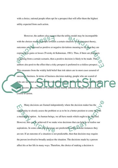 Summary of an article called The Framing of Decisions and the Psychology of Choice