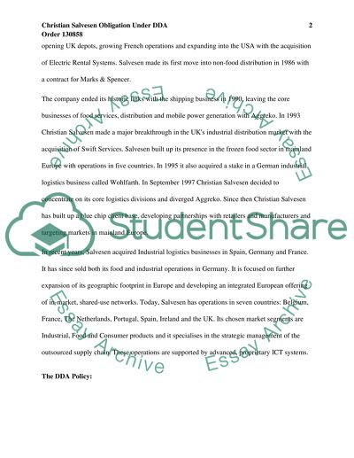 Does the Christan salvesens sickness absence management policy meet its obligations under the DDA
