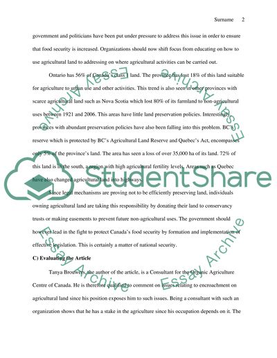 Changes in Agriculture