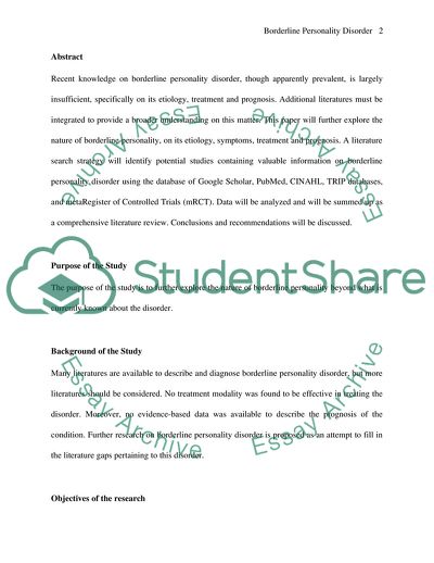 borderline personality disorder research paper