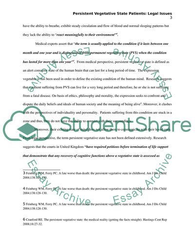 Persistent Vegetative State Patients: Legal Issues