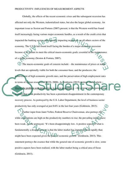 Productivity: Influences of Measurement Aspects