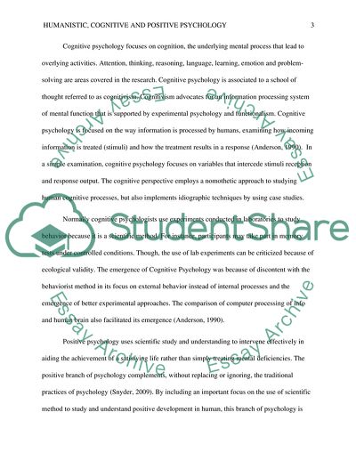 Humanistic, Cognitive and Positive Psychology