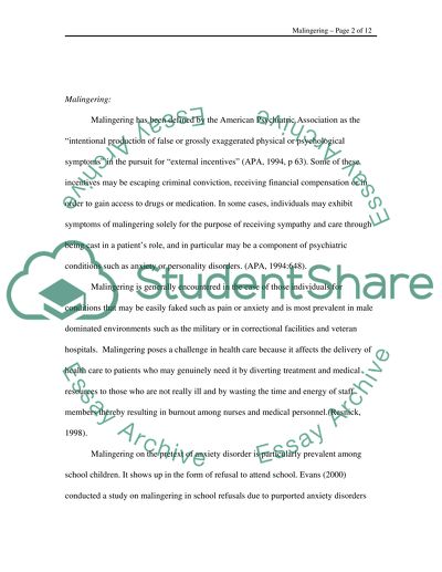 The Difficulties of Assessing Malingering in Anxiety Disorders