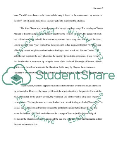 Comparison of Marge Piercy and Kate Chopin articles on Womens Oppression