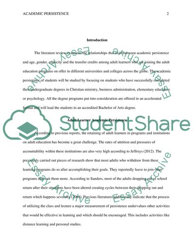 Investigating the Relationship between Academic Persistence and Age, Gender, Ethnicity and Transfer Credits