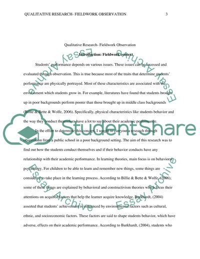 Qualitative Research- Fieldwork Observation