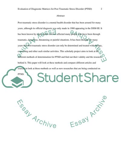 Evaluation of Diagnostic Matrices for Post Traumatic Stress Disorder (PTSD)