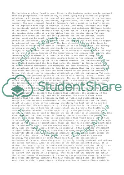 Strength Faced by Sampsons Family Relating to Hughs Option