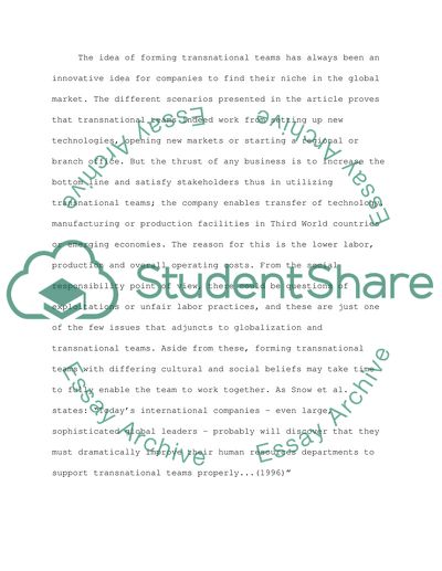 Use Transnational Teams to Globalize Your Company