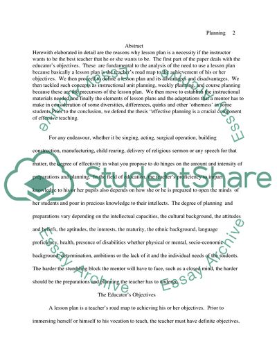 Effective Planning as a Crucial Component of Effective Teaching