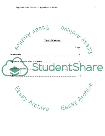 How has the financial crisis impacted the agriculture sector in Albania