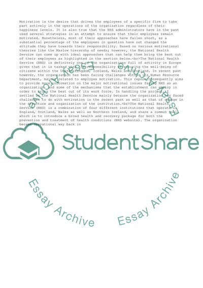 A critical discussion of the , HRM and motivation of NHS