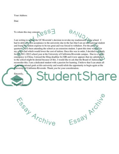 Example Of Appeal Letter from studentshare.info