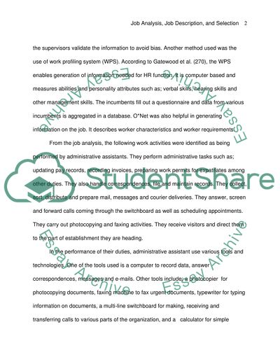 Job Analysis, Job Description, and Selection - Administrative Assistant