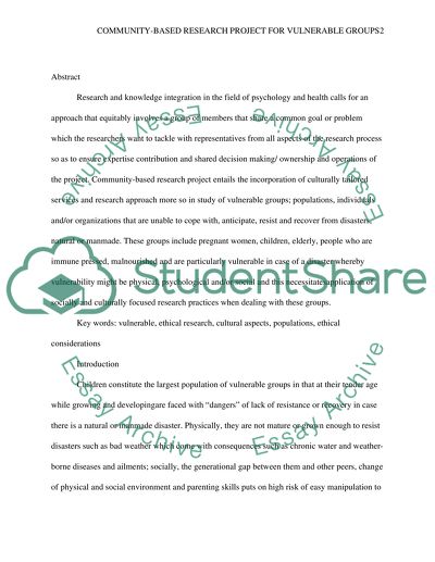 Community-Based Research Project for Vulnerable Groups