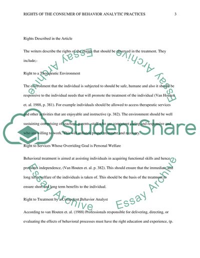 Rights of the Consumer of Behavior Analytic Practices