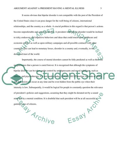 Argument Against a President Having a Mental illness