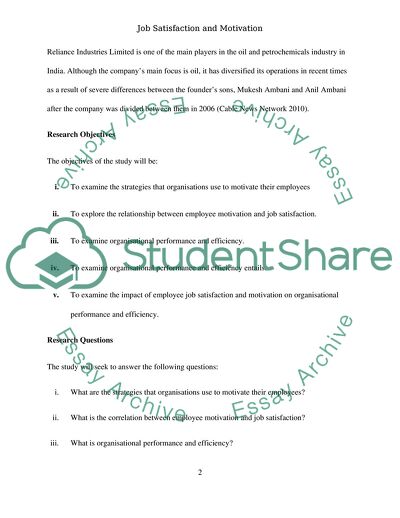 The motivation of Employees in the Reliance Industries Limited Company