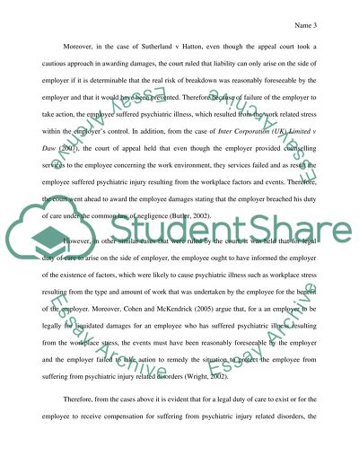 The Liability of Employers for Psychiatric Illness Suffered by Employee