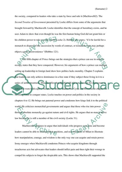 A Description Of Machiavellis, Hobbes, and Lockes Works