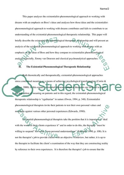 The Existentialist-Phenomenological Approach to Working With Dreams With an Emphasis on Bosss Ideas