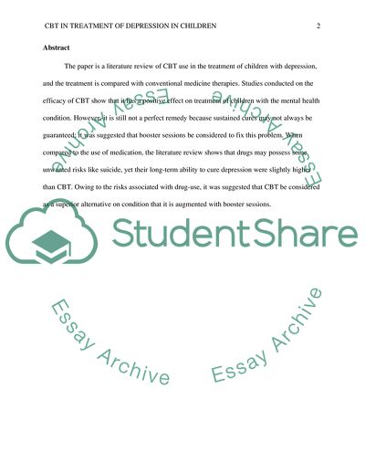 Cognitive Behavior Therapy in Treatment of Depression in Children