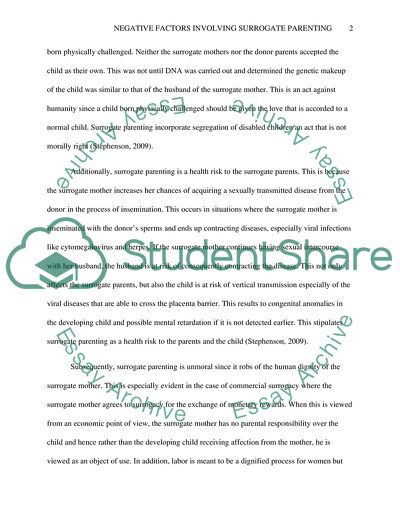 Negative Factors Involving Surrogate Parenting