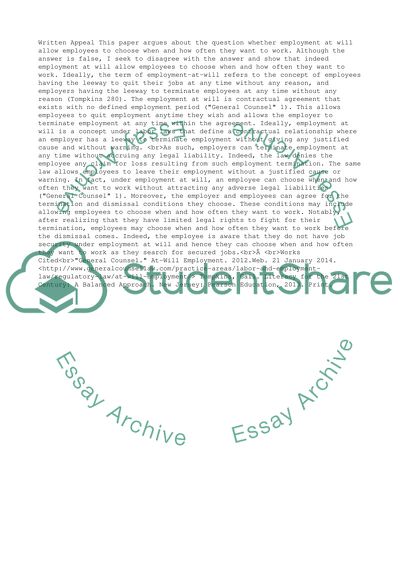 Whether Employment at Will Allows Employees to Choose When and How Often They Want to Work