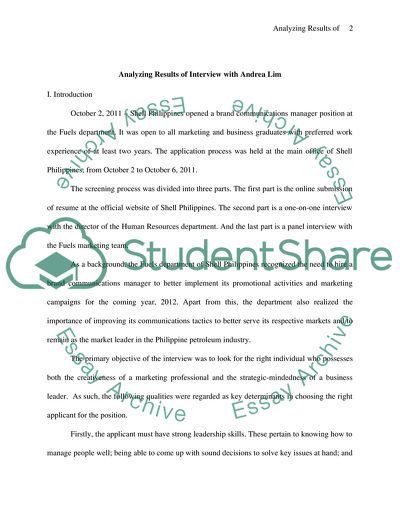 Analyzing Results of Interview with Andrea Lim