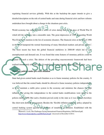 Role of State and Central Banks in Financial Crisis