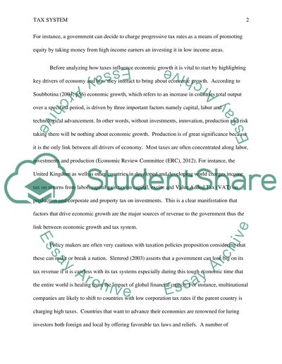 Tax system contribution to economic growth
