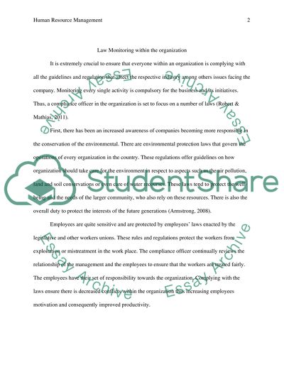 Human Resource Management at the organization