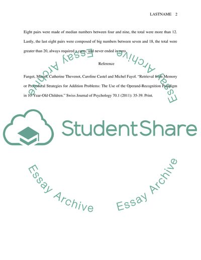 Procedural Strategies for Addition Problems