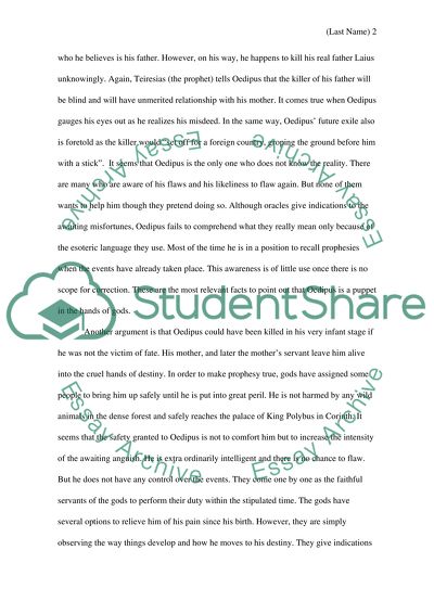 Oedipus: A Puppet in the Hands of Gods