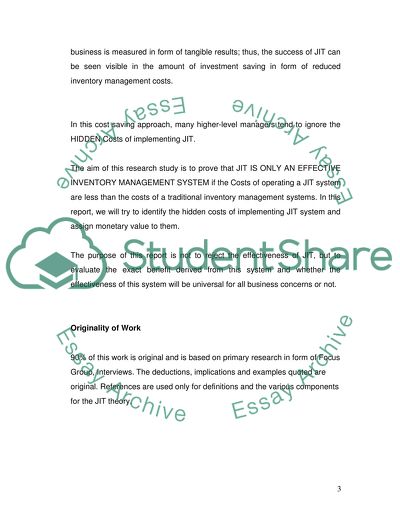 Critical assessment and measurement of costs involved in the operation of JIT policy