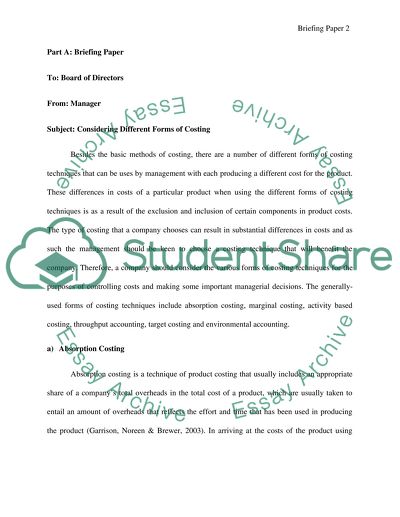 Advanced Management Accounting: Considering Different Forms of Costing