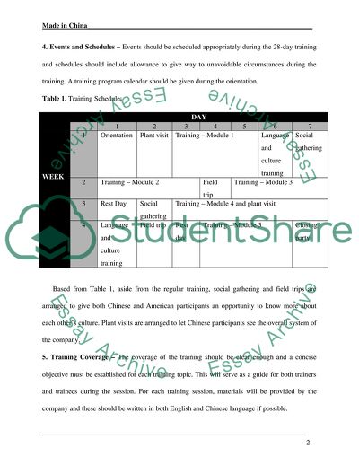 Orientation and Training Program, Good Organizational Goals in China