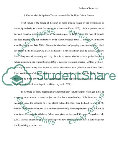 A Comparative Analysis on Treatments Available For Heart Failure Patients